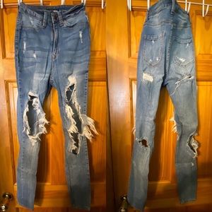 Fashion Nova extreme distressed high rise skinny jeans